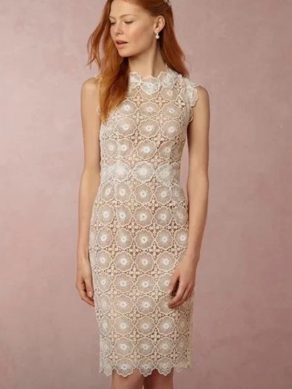 Anthropologie BHLDN Sara Emanuel Myla Sheath Dress Lace Broderie Embroidered